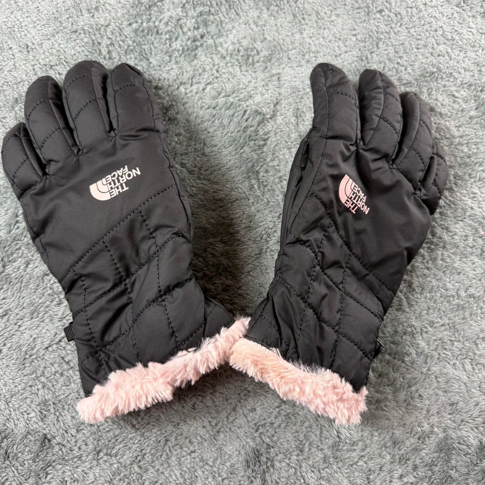 The North Face Womens Black Pink Quilted Faux Fur Lined Thermal Gloves Size M - Picture 1 of 10